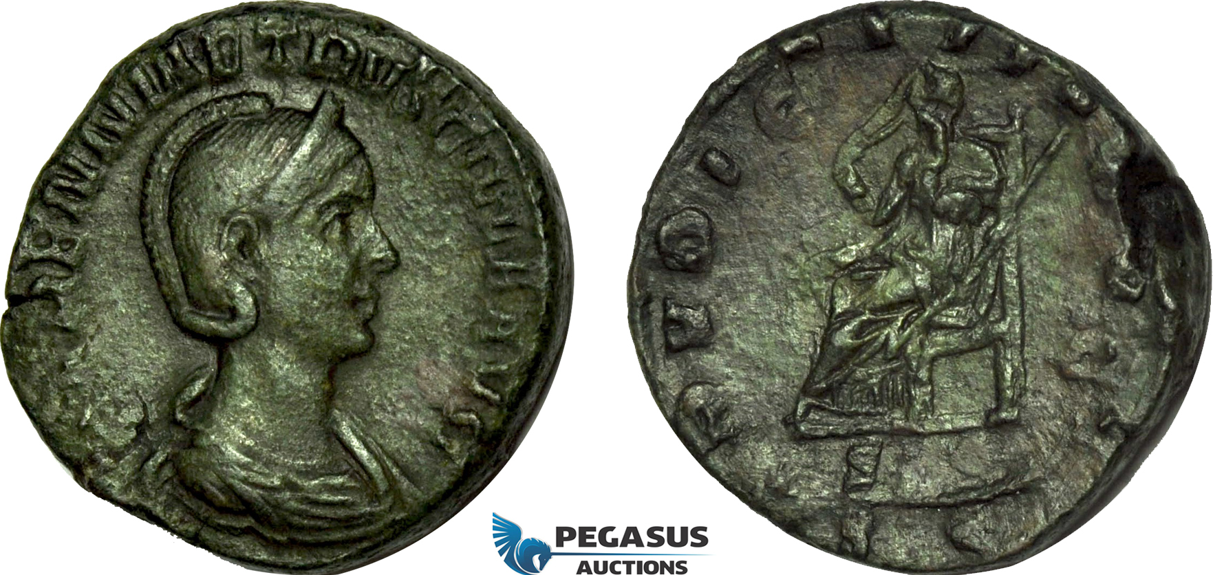 AC025, Roman Empire, Herennia Etruscilla (AD 249-251) Æ Sestertius (19.05g) Rome, AD 250, Pudicitia