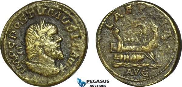AC030, Roman Empire, Postumus (AD 260-269) Ӕ Double Sestertius (14.32g) Lugdunum, AD 261, Galley