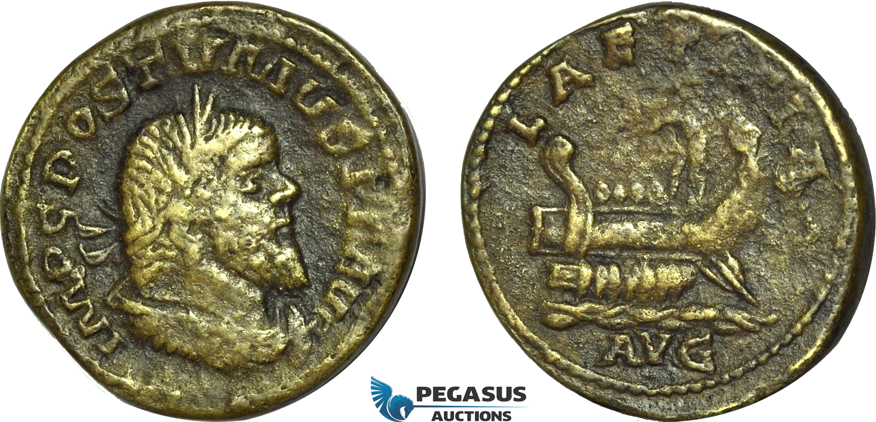 AC030, Roman Empire, Postumus (AD 260-269) Ӕ Double Sestertius (14.32g) Lugdunum, AD 261, Galley