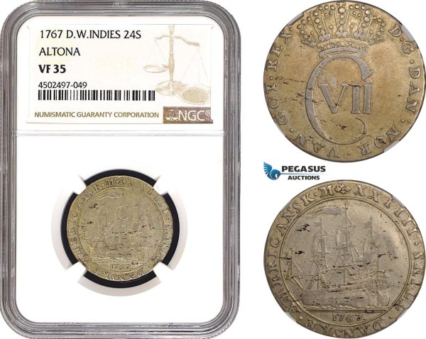 AC041, Danish West Indies, Christian VII, 24 Skilling 1767, Altona, Silver, NGC VF35