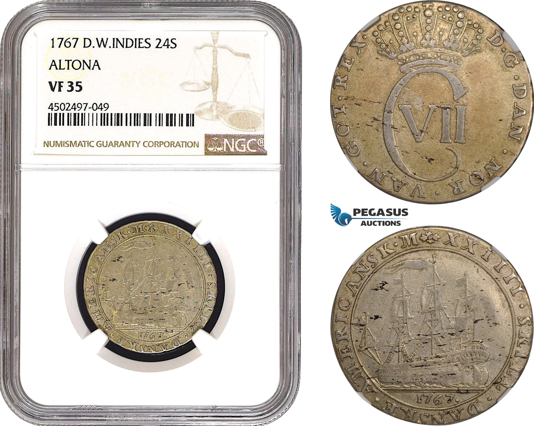 AC041, Danish West Indies, Christian VII, 24 Skilling 1767, Altona, Silver, NGC VF35