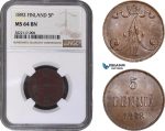 AC044, Finland (under Russia) Alexander III, 5 Penniä 1892, NGC MS64BN, Pop 4/0