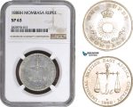 AC062, Mombasa, 1 Rupee 1888-H, Heaton, Silver, NGC SP63