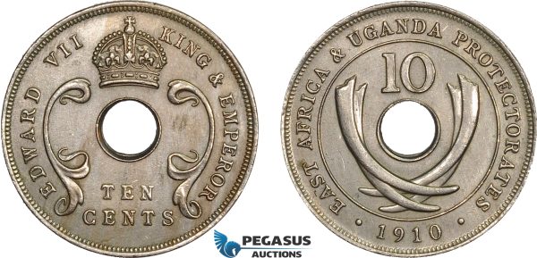 AC098, East Africa & Uganda Protectorates, Edward VII, 10 Cents 1910 , London, AU