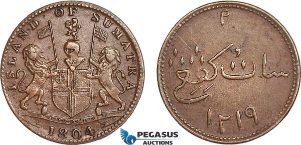 AC117, Netherlands East Indies, Sumatra, Keping AH1219 / 1804, KM# 262, Cleaned AU