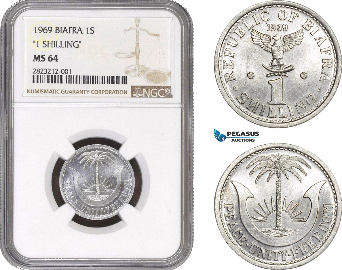 AC142, Biafra, 1 Shilling 1969, NGC MS64