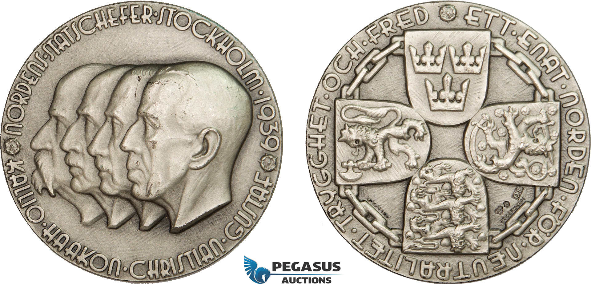 AC186, Sweden, Finland, Norway & Denmark, Silver Medal 1939 (Ø44.5mm, 43.7g) Stockholm