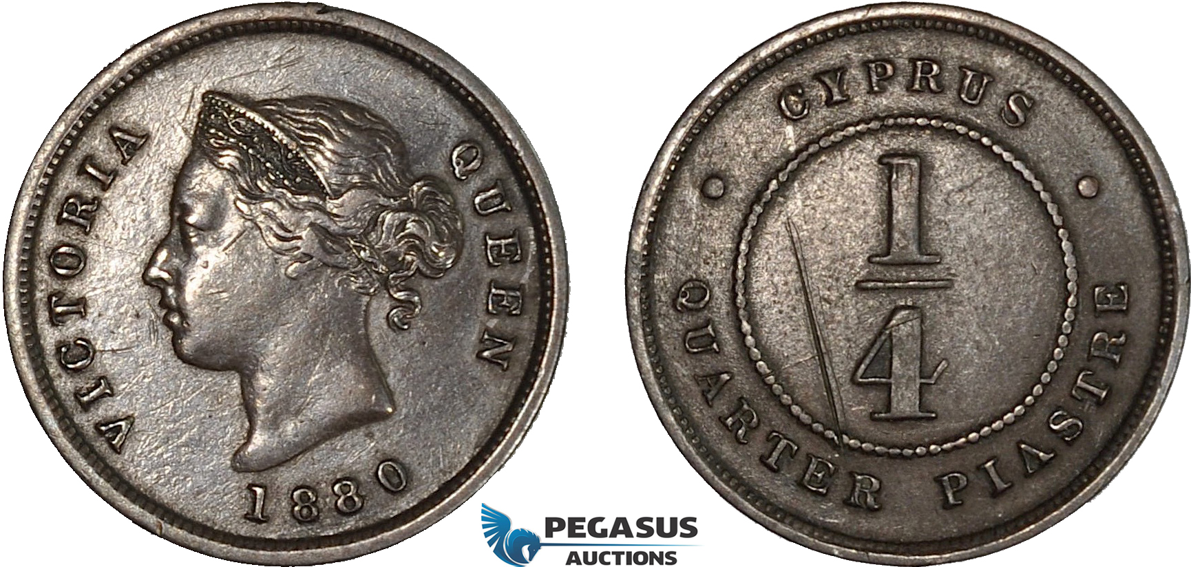 AC203, Cyprus, Victoria, 1/4 Piastre 1880, VF-XF (Scratches)