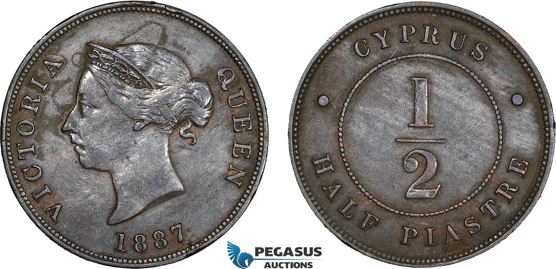 AC204, Cyprus, Victoria, 1/2 Piastre 1887, VF-XF