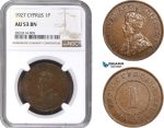 AC223, Cyprus, George V, 1 Piastre 1927, NGC AU53