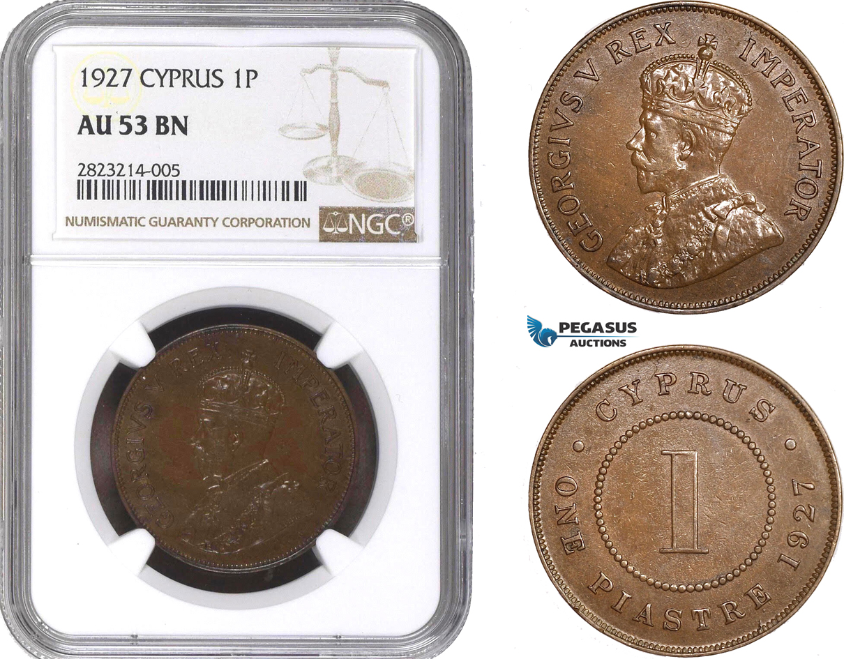 AC223, Cyprus, George V, 1 Piastre 1927, NGC AU53