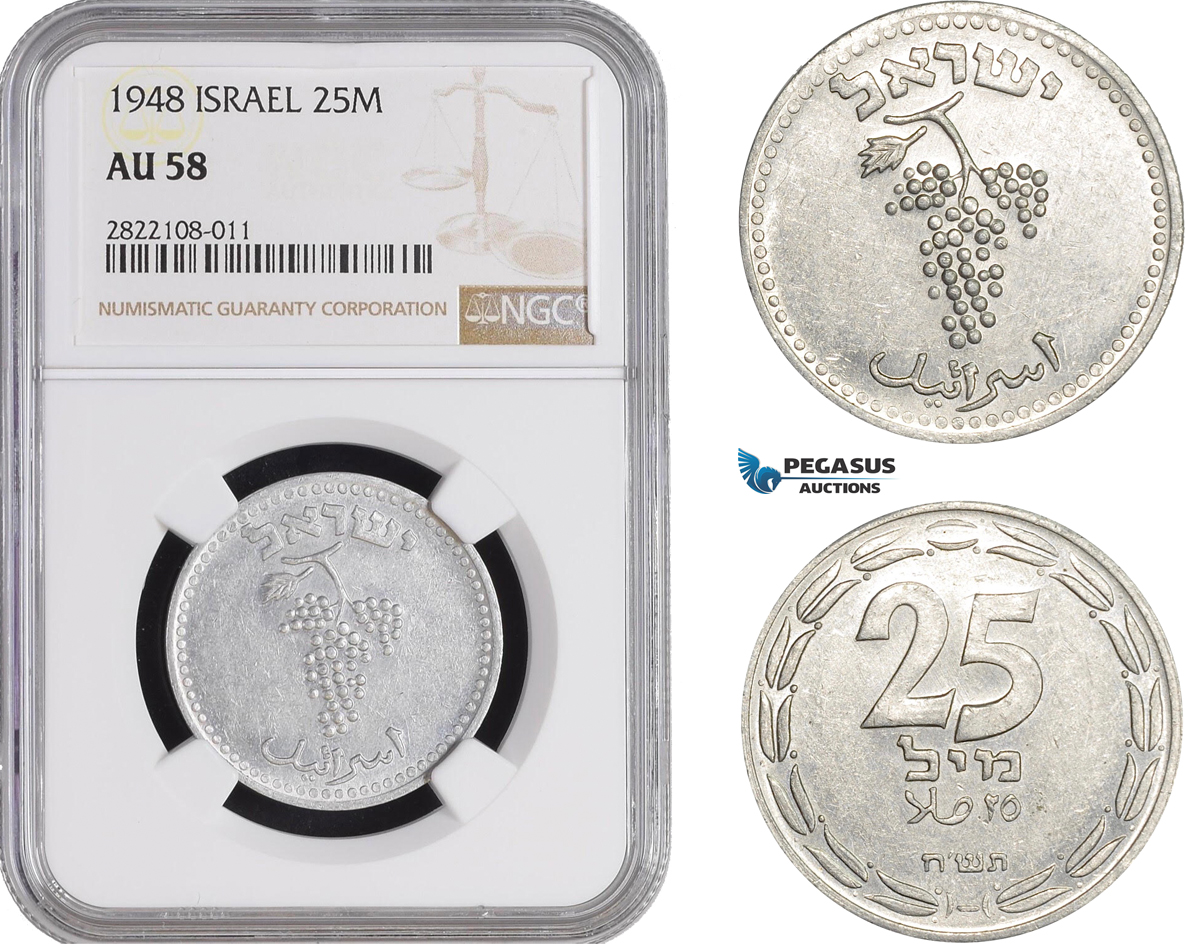 AC247, Israel, 25 Mils 1948, NGC AU58