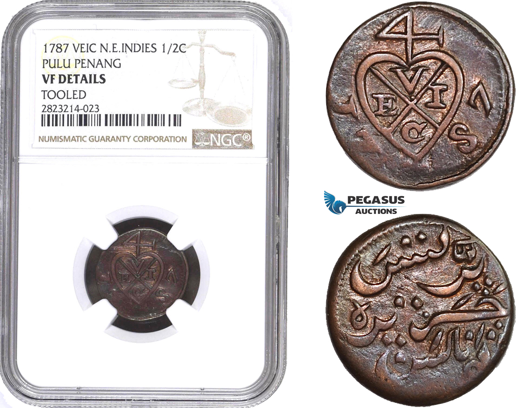 AC250, Netherlands East Indies (VEIC) Pulu Penang, 1/2 Cent 1787, Dor Rosette, NGC VF Details