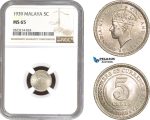AC251, Malaya, George VI, 5 Cents 1939, Silver, NGC MS65