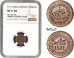 AC265, Morocco, Abd al-Aziz, 1 Muzun AH1321-BI, Birmingham, NGC MS64BN, Pop 1/0