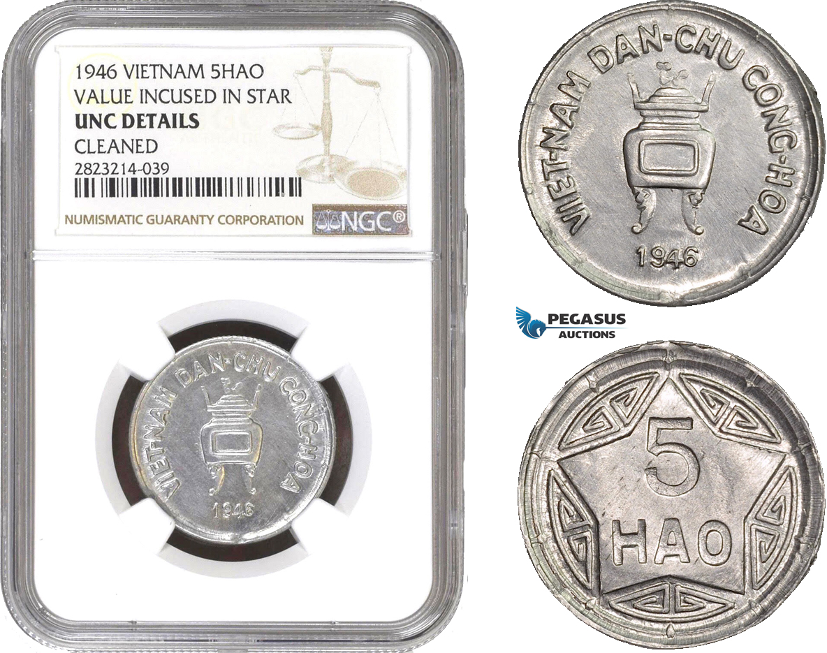 AC269, Vietnam, 5 Hao 1946, Vladivostok (Value Incused in Star) NGC UNC Det. Rare!