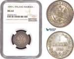 AC280, Finland (under Russia) Alexander III, 1 Markka 1890-L, Silver, NGC MS64