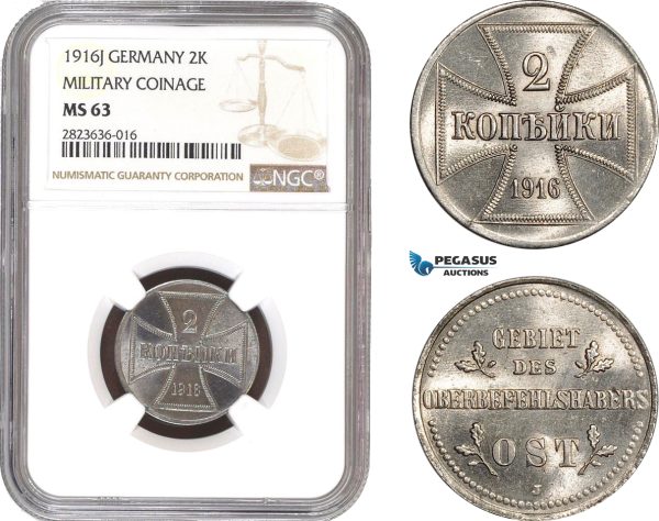 AC292, Germany (Military) East Prussia, 2 Kopeks 1916-J, Hamburg, NGC MS63