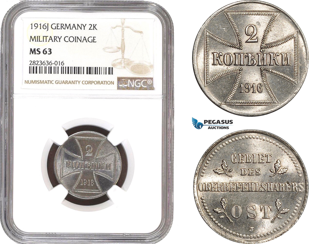 AC292, Germany (Military) East Prussia, 2 Kopeks 1916-J, Hamburg, NGC MS63