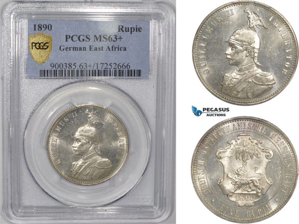 AC296, German East Africa, Wilhelm II, 1 Rupie 1890, Berlin, Silver, PCGS MS63+