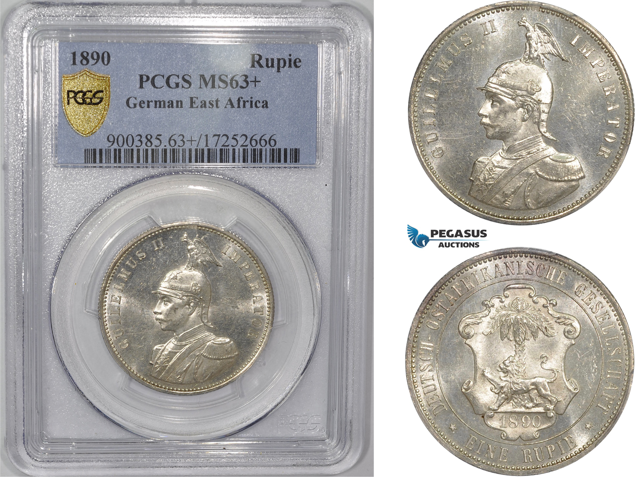 AC296, German East Africa, Wilhelm II, 1 Rupie 1890, Berlin, Silver, PCGS MS63+