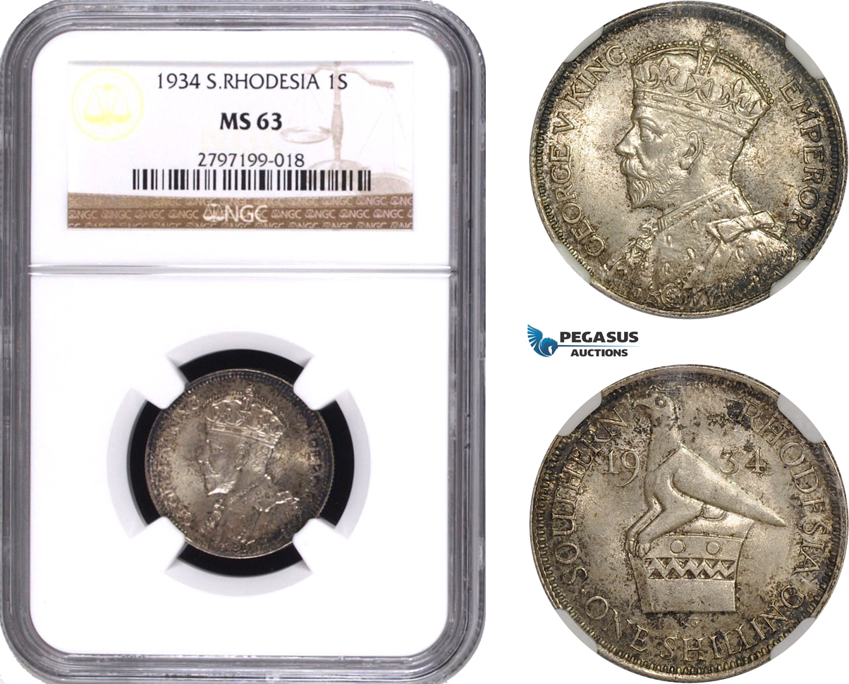 AC317, Southern Rhodesia, George V, Shilling 1934, London, Silver, NGC MS63