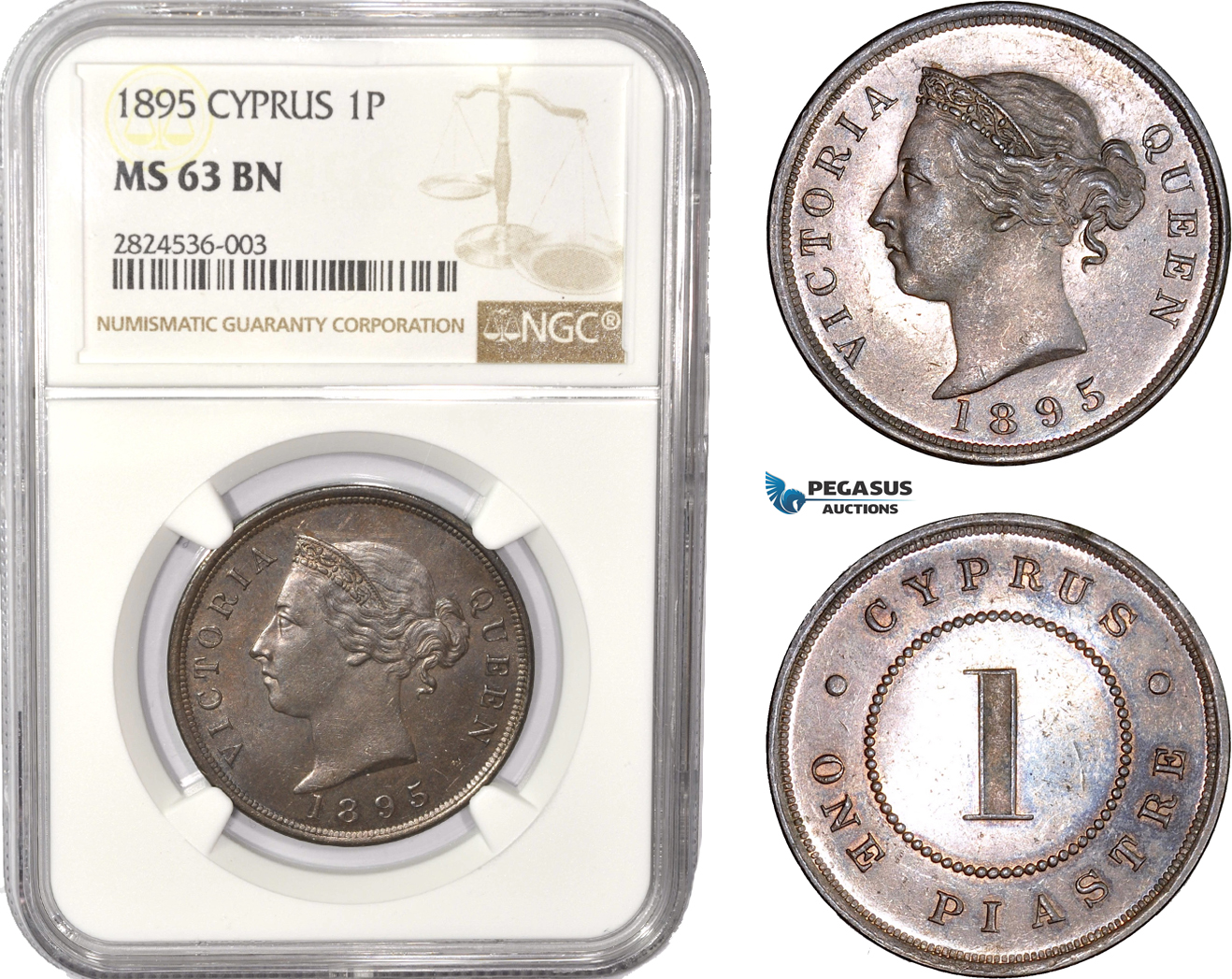 AC349, Cyprus, Victoria, 1 Piastre 1895, London, NGC MS63BN (Semi PL) Pop 1/1, Rare!