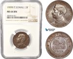 AC393, Italian Somaliland, Vittorio Manuele III, 2 Bese 1909-R, Rome, NGC MS64BN, Pop 2/0