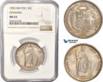 AC407, Peru, "Standing" 50 Centimos 1858 MB, Lima, Silver, NGC MS63, Pop 4/3
