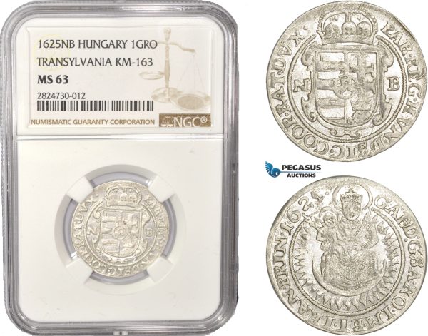 AC445, Transylvania, Gabriel Bethlen, Breit Groschen 1625 N-B, Nagybanya, Silver, NGC MS63