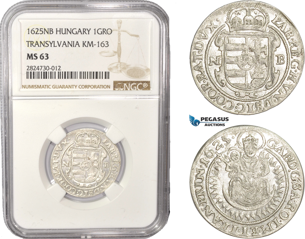 AC445, Transylvania, Gabriel Bethlen, Breit Groschen 1625 N-B, Nagybanya, Silver, NGC MS63