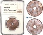 AC454-R, Belgian Congo, Leopold II, 5 Centimes 1887, NGC MS65BN, Pop 4/1