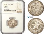 AC455-R, Cuba, 20 Centavos 1916, Philadelphia, Silver, NGC AU55