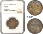 AC461-R, Finland, Alexander II. of Russia, 2 Markkaa 1872 S, Silver, NGC AU58
