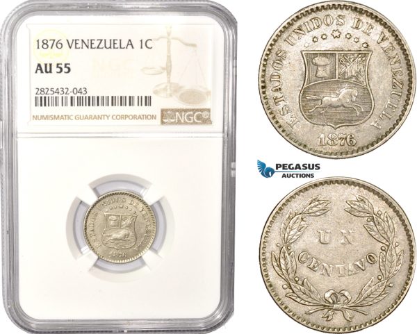 AC485-R, Venezuela, 1 Centavo 1876, NGC AU55