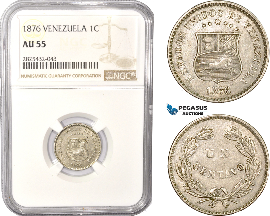 AC485-R, Venezuela, 1 Centavo 1876, NGC AU55