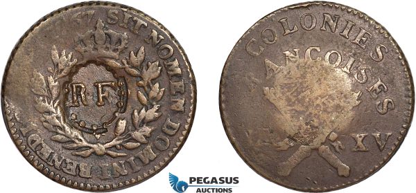 AC493, French Colonies, Sol 1767 "RF" Countermark, Rare! VF-XF