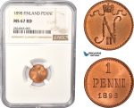 AC544, Finland (under Russia) Nicholas II, 1 Penni 1898, NGC MS67RD, Pop 1/0