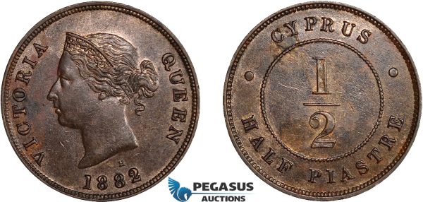 AC641, Cyprus, Victoria, 1/2 Piastre 1882-H, Heaton, Lustrous UNC, Spots/Small scratch