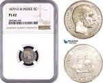 AC655, Danish West Indies, Christian IX, 5 Cents 1879, Silver, NGC PL62, Pop 1/1, Rare!