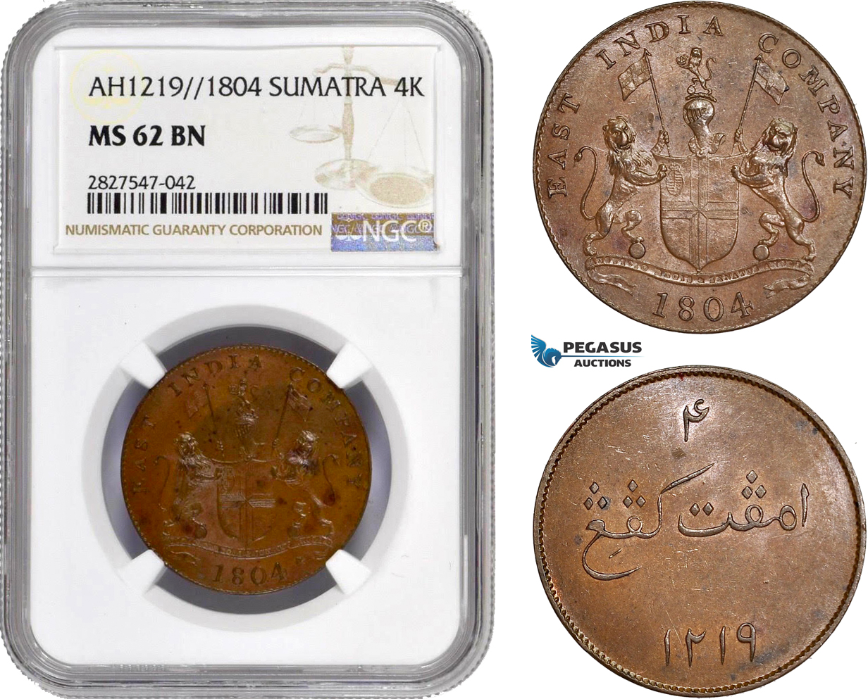 AC730, Netherlands East Indies, Sumatra, 4 Kepings AH1219 / 1804, Soho, NGC MS62