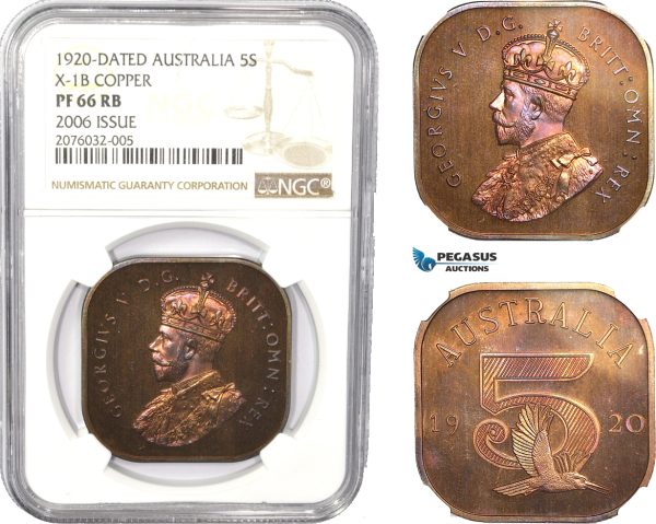 AC790, Australia, George V, 5 Shillings 1920 Dated, 2006 Issue, NGC PF66RB