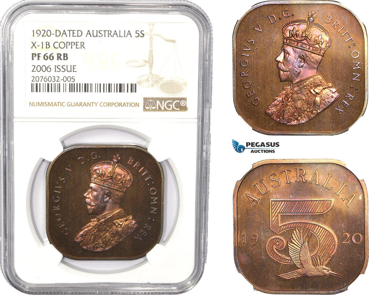 AC790, Australia, George V, 5 Shillings 1920 Dated, 2006 Issue, NGC PF66RB