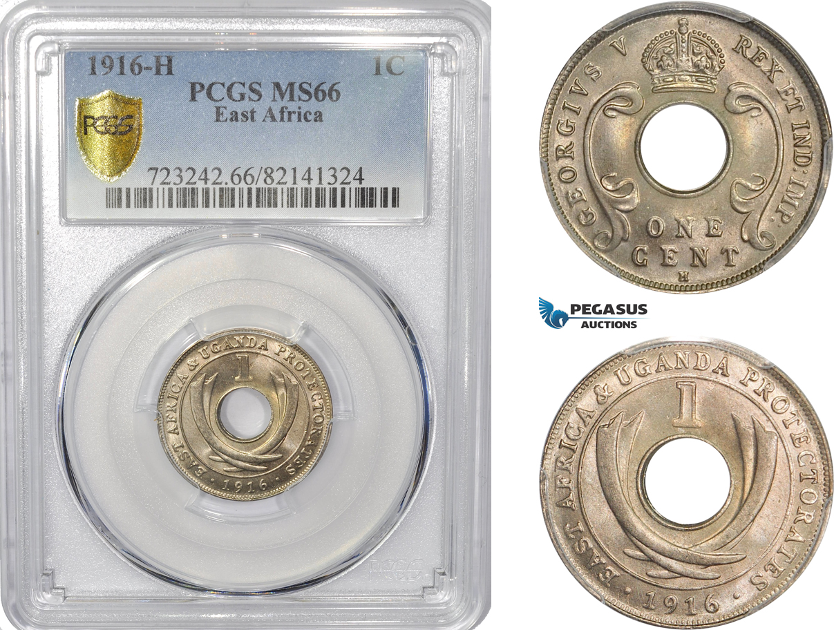 AC792, British East Africa, George V, 1 Cent 1916-H, Heaton, PCGS MS66