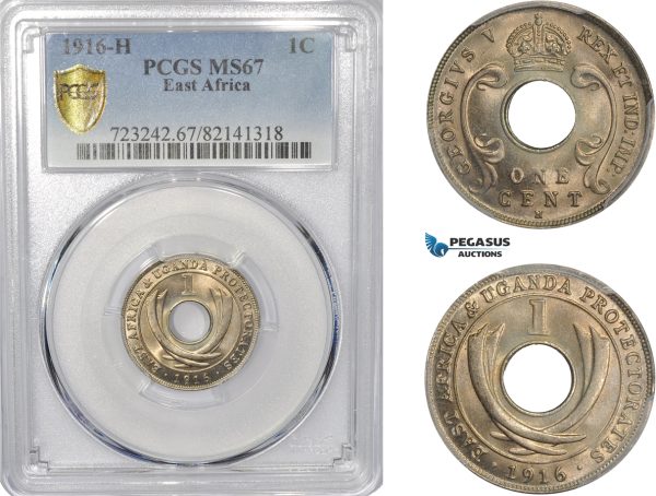 AC793, British East Africa, George V, 1 Cent 1916-H, Heaton, PCGS MS67
