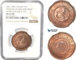 AC795, Ceylon, Token 1843 (1881) Wekande Mills George Steuart & Co. Prid. 96, NGC MS65RB