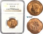 AC817, New Zealand, George V, 1/2 Penny 1941, NGC MS66RB, Pop 1/0