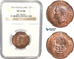 AC818, New Zealand, George V, 1/2 Penny 1942, NGC MS65RB, Pop 4/0