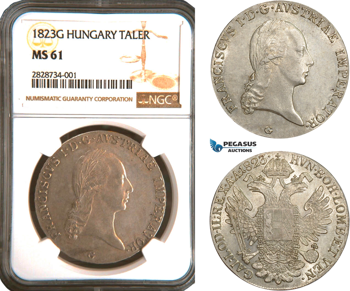 AC904, Austria, Franz II, Taler 1823-G, Nagybanya, Silver, NGC MS61, Pop 1/0