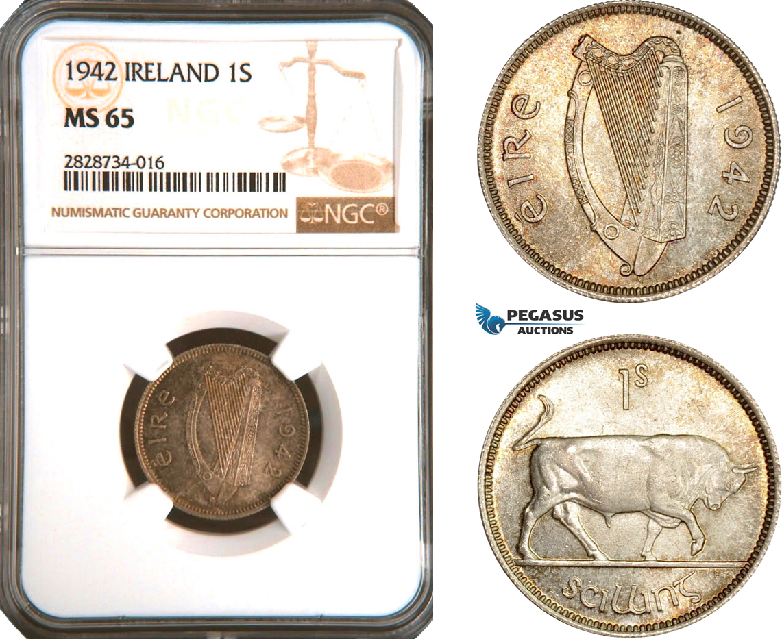 AC940, Ireland, 1 Shilling 1942, Silver, NGC MS65
